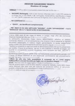 Il documento di denuncia contro ignoti che abbiamo fatto per tutelare la nostra immagine.